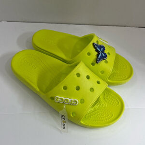 CROCS Kids Neon Yellow Slide Sandals with Butterfly in new condition